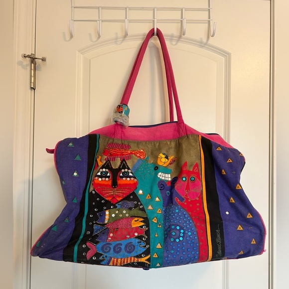 Laurel Burch unique Colorful Cat Design large weekender Tote Bag - Picture 1 of 15
